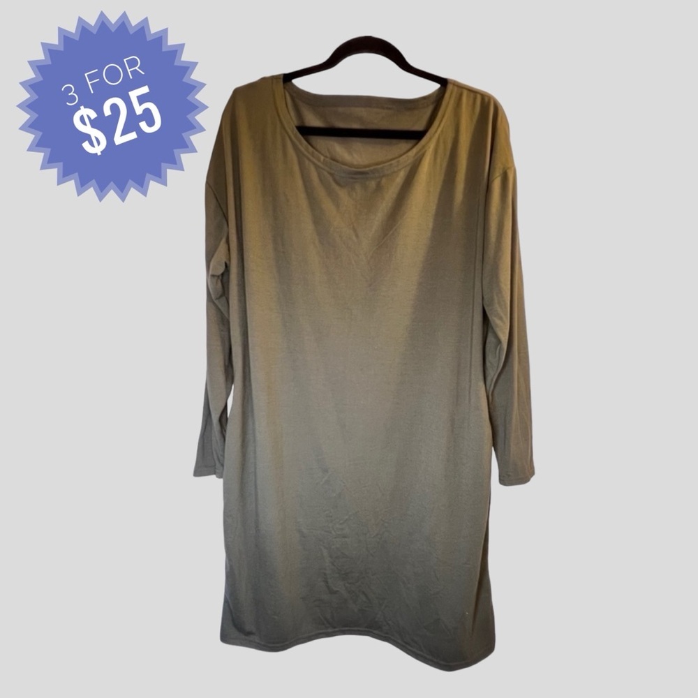 Sale Shein Women’s T-shirt Dress XL Green Long Sleeves Pockets